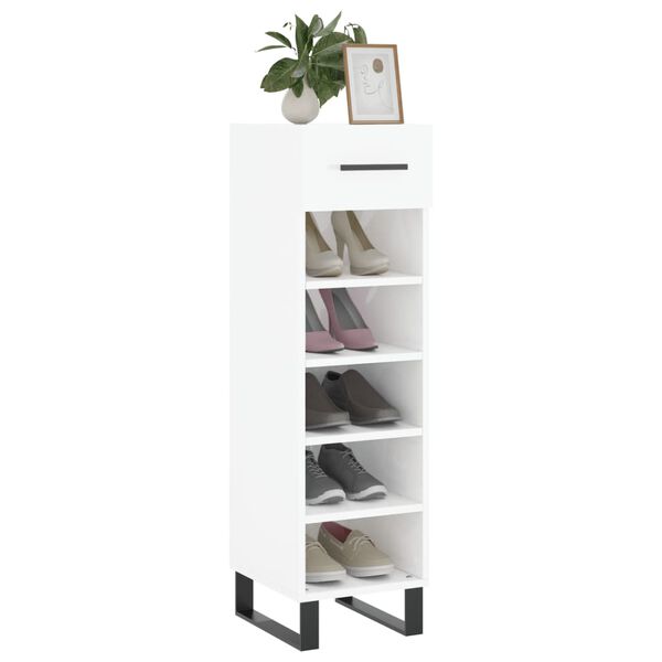 vidaXL Armoire &agrave; chaussure Blanc brillant 30x35x105 cm Bois ing&eacute;nierie