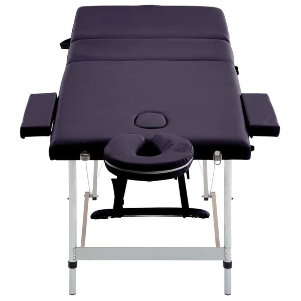 vidaXL Table de massage pliable 3 zones Aluminium Violet