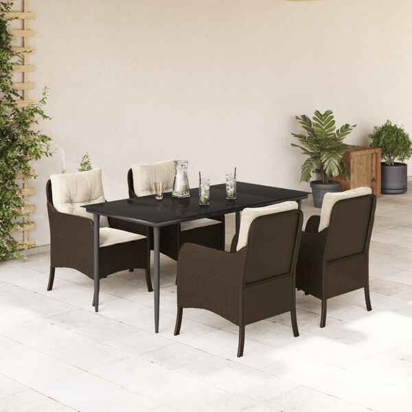 vidaXL Ensemble &agrave; manger de jardin 5 pcs et coussins marron poly rotin
