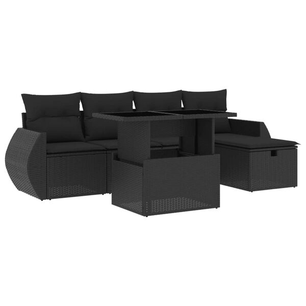 vidaXL Salon de jardin 6 pcs avec coussins noir r&eacute;sine tress&eacute;e
