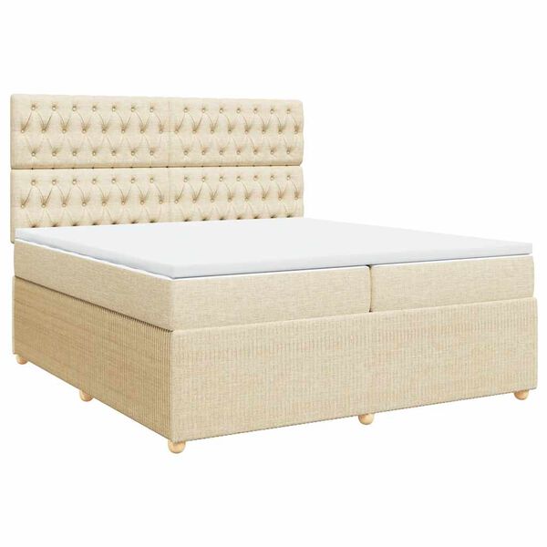vidaXL Sommier &agrave; lattes de lit avec matelas Cr&egrave;me 200x200 cm Tissu