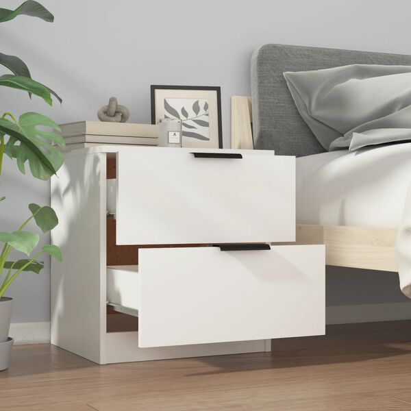 vidaXL Tables de chevet 2 pcs Blanc Bois d'ing&eacute;nierie
