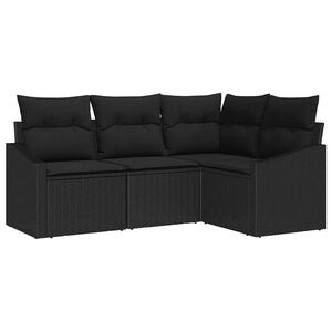 vidaXL Ensemble de canap&eacute; de jardin avec coussin 4 pcs Noir polyrotin