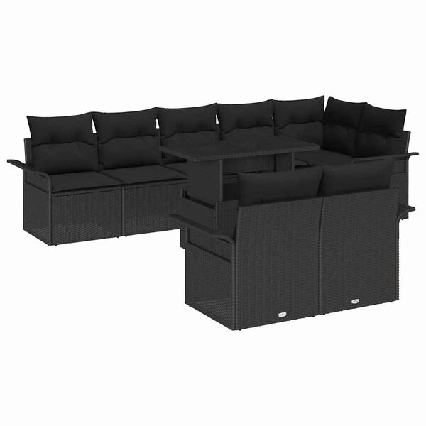 vidaXL Ensemble de canap&eacute; de jardin avec coussin 9 pcs Noir Poly rotin