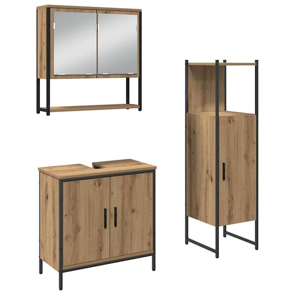 vidaXL Ensemble de mobilier de salle de bain avec &eacute;tag&egrave;re 3 pcs Marron
