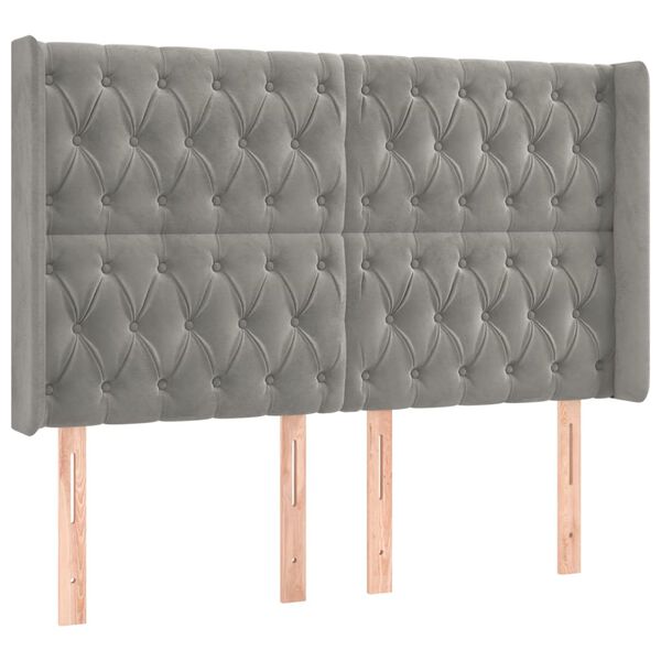 vidaXL Tête de lit avec oreilles Gris clair 147x16x118/128 cm Velours