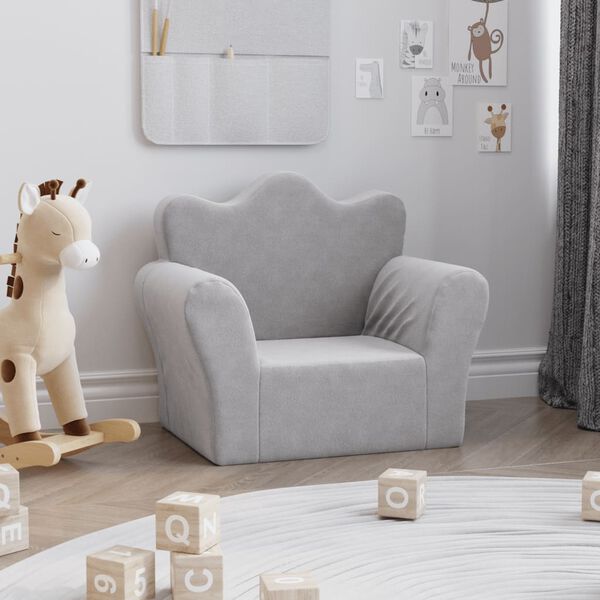 vidaXL Canap&eacute; pour enfants gris clair peluche douce