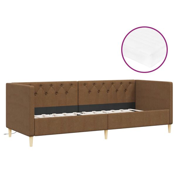 vidaXL Lit avec matelas et USB Marron Tissu 90x200 cm