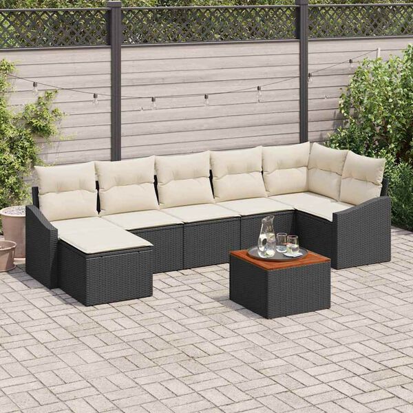 vidaXL Ensemble de canapé de jardin 8 pcs Noir et blanc