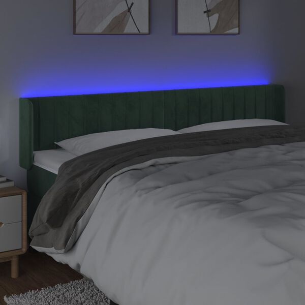 vidaXL T&ecirc;te de lit &agrave; LED Vert fonc&eacute; 203x16x78/88 cm Velours