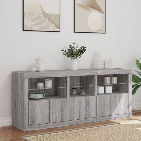vidaXL Buffet avec lumières LED sonoma gris 162x37x67 cm
