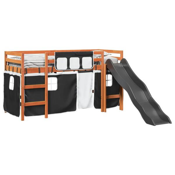 vidaXL Lit mezzanine enfants et rideaux blanc/noir 80x200cm pin massif