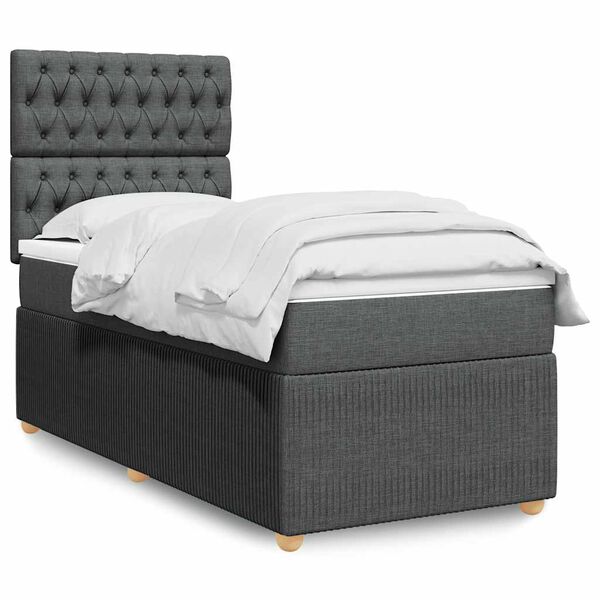 vidaXL Sommier &agrave; lattes de lit avec matelas Gris fonc&eacute; 90x200 cm Tissu