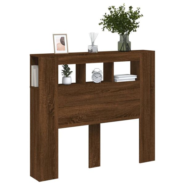vidaXL T&ecirc;te de lit &agrave; LED ch&ecirc;ne marron 120x18,5x103,5cm bois ing&eacute;nierie