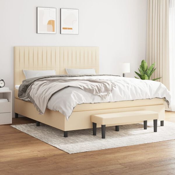 vidaXL Sommier &agrave; lattes de lit avec matelas Cr&egrave;me 160x200 cm Tissu