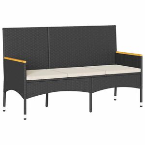 vidaXL Banc de jardin &agrave; 3 places avec coussins noir r&eacute;sine tress&eacute;e
