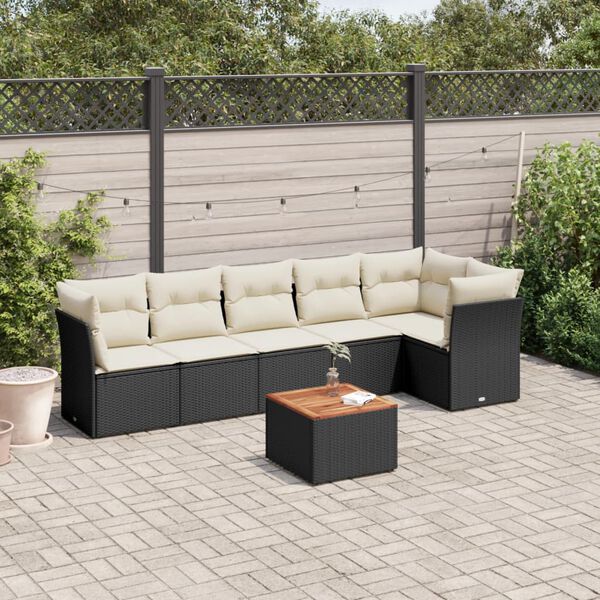 vidaXL Salon de jardin 7 pcs avec coussins noir r&eacute;sine tress&eacute;e