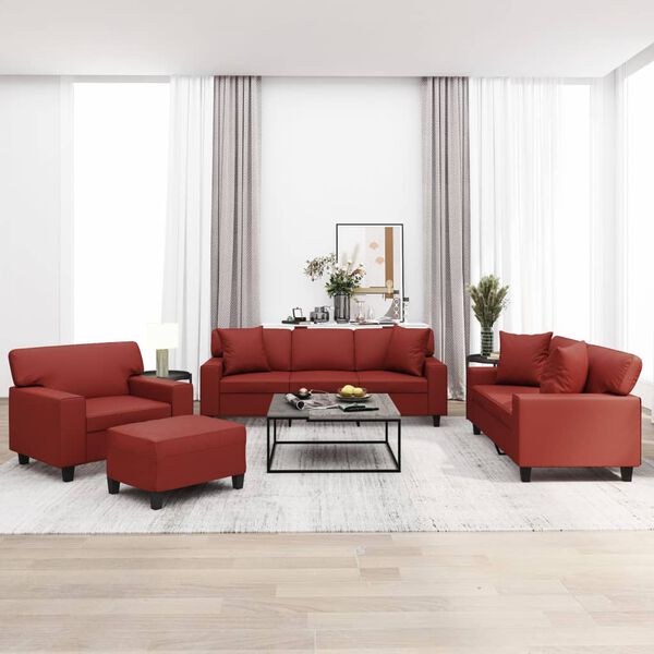 vidaXL Ensemble de canap&eacute;s 4 pcs oreillers et coussins Rouge bordeaux