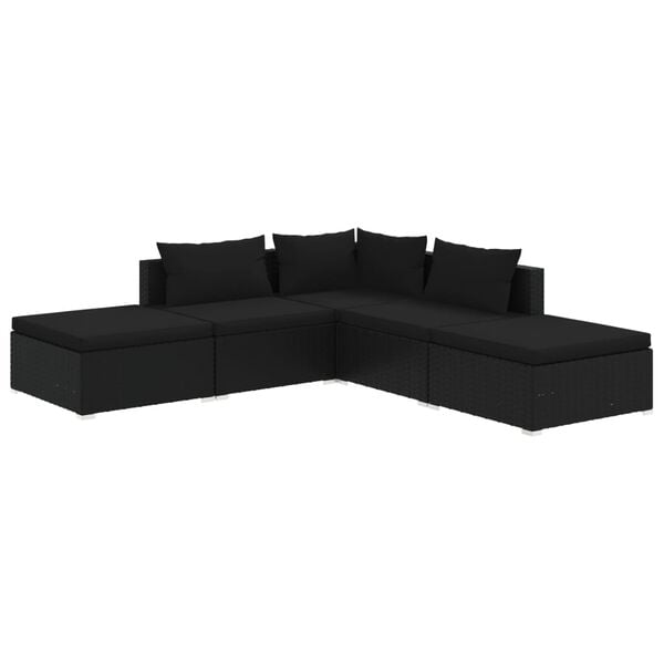 vidaXL Salon de jardin 5 pcs avec coussins Résine tressée Noir