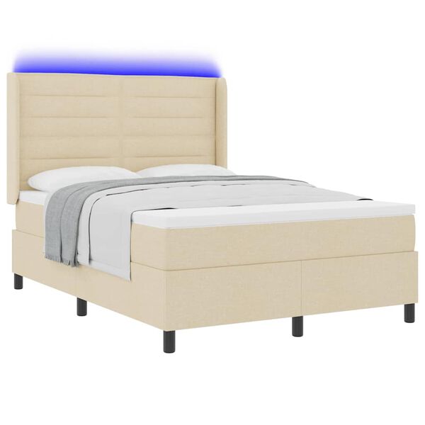 vidaXL Lit &agrave; ressort LED avec matelas Cr&egrave;me 140 x 200 cm tissu