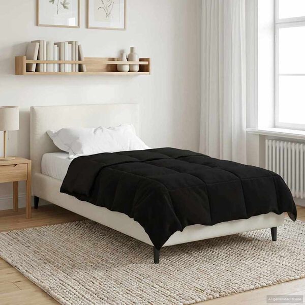 vidaXL Duvet d'&eacute;t&eacute; simple Matelass&eacute; Noir 140 x 220 cm Microfibre