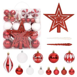 vidaXL Ensemble de boules de No&euml;l 64 pcs Rouge et blanc
