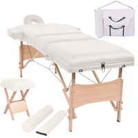 vidaXL Table de massage pliable et tabouret 10 cm d'épaisseur Blanc