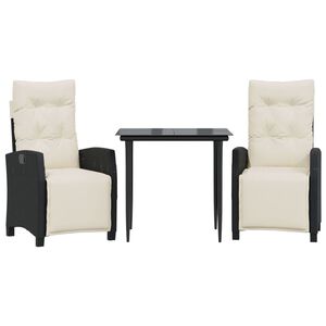 vidaXL Ensemble &agrave; manger de jardin avec coussins 3 pcs Noir