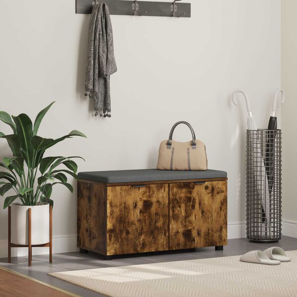 vidaXL Banc d'entr&eacute;e avec coussin Ch&ecirc;ne fum&eacute; 80 x 46 x 46 cm
