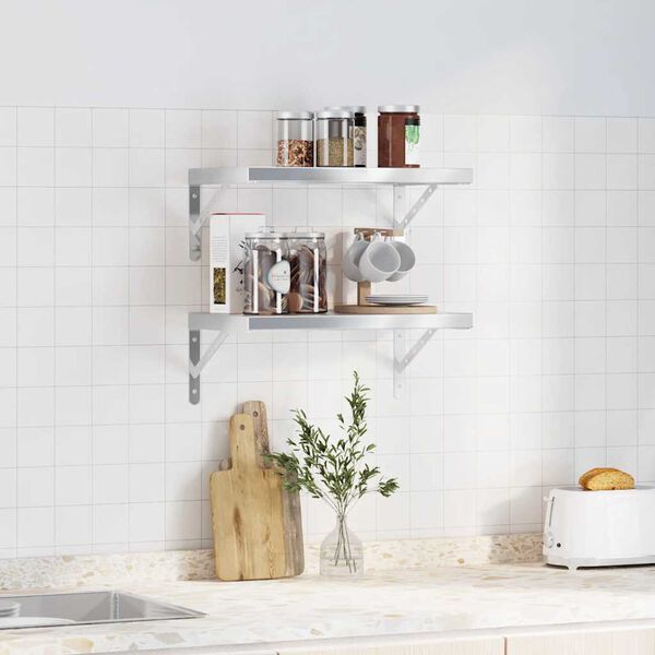 vidaXL &Eacute;tag&egrave;res murales 2 pcs 50x30 cm argent&eacute; acier inoxydable