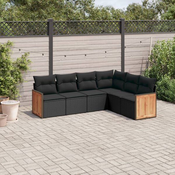 vidaXL Salon de jardin 6 pcs avec coussins noir r&eacute;sine tress&eacute;e