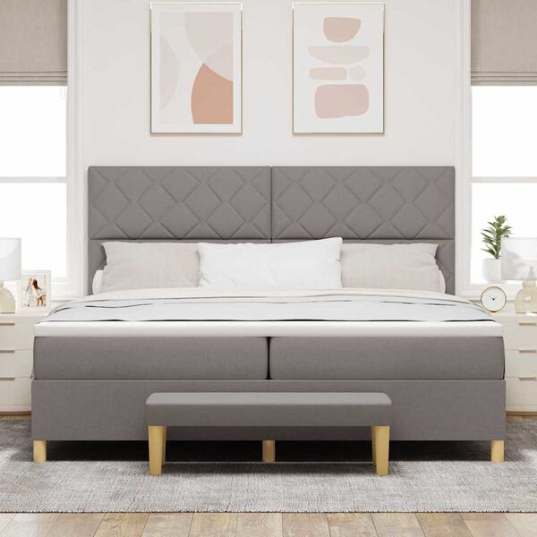 vidaXL Lit &agrave; ressorts avec matelas Taupe 200 x 200 cm tissu