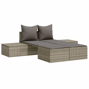 vidaXL Chaise longue double avec coussins gris r&eacute;sine tress&eacute;e