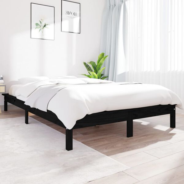 vidaXL Cadre de lit sans matelas noir 160x200 cm bois massif