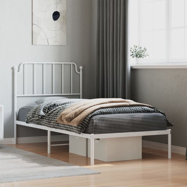 vidaXL Cadre de lit m&eacute;tal sans matelas avec t&ecirc;te de lit blanc 90x190cm