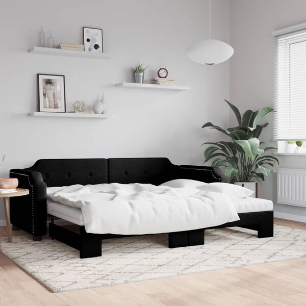 vidaXL Lit de jour avec lit gigogne et matelas noir 80x200 cm tissu