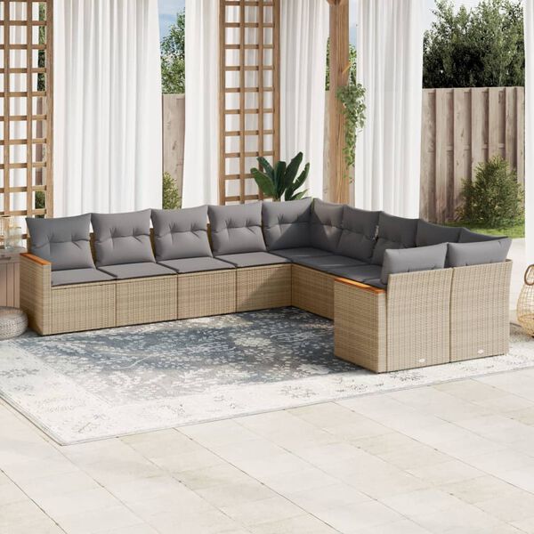 vidaXL Salon de jardin avec coussins 10 pcs beige r&eacute;sine tress&eacute;e