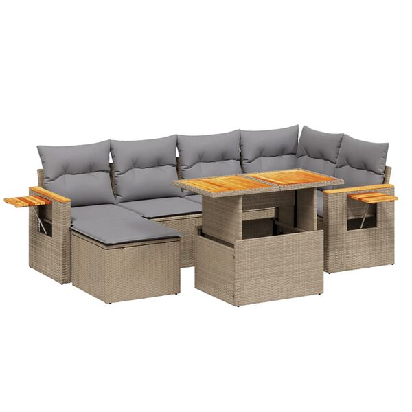 vidaXL Salon de jardin avec coussins 7 pcs beige r&eacute;sine tress&eacute;e