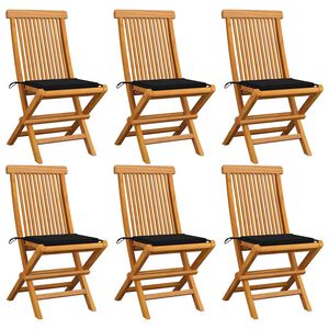 vidaXL Chaises pliantes avec coussins noirs, 6 pi&egrave;ces, en teck massif