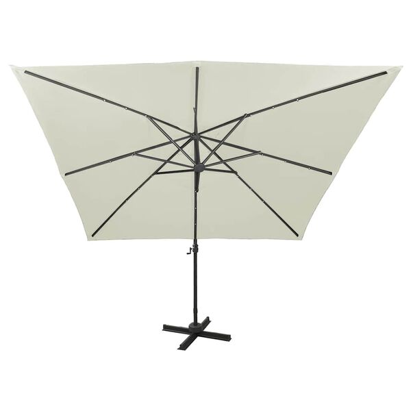 vidaXL Parasol de jardin en porte-&agrave;-faux et m&acirc;t et lumi&egrave;res LED sable