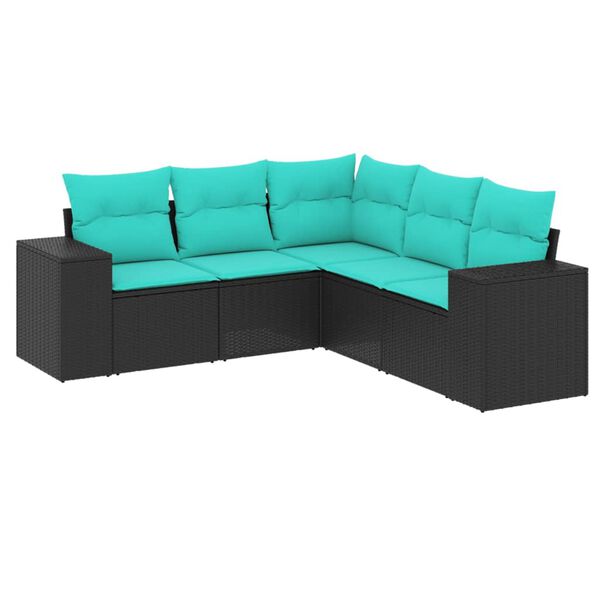 vidaXL Salon de jardin 5 pcs avec coussins noir r&eacute;sine tress&eacute;e