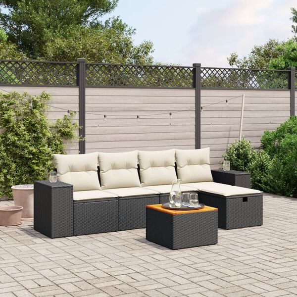 vidaXL Salon de jardin 6 pcs avec coussins noir r&eacute;sine tress&eacute;e