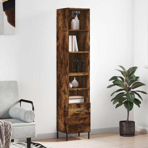 vidaXL Buffet haut Ch&ecirc;ne fum&eacute; 34,5x34x180 cm Bois d'ing&eacute;nierie