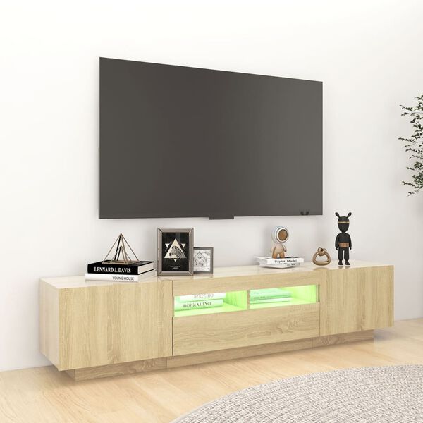 vidaXL Meuble TV avec lumières LED Chêne sonoma 180x35x40 cm