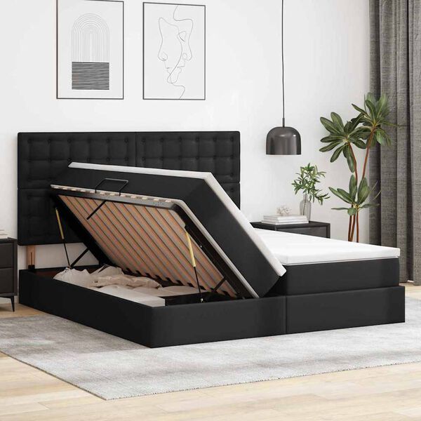 vidaXL Lit avec rangement et matelas avec matelas Noir 200 x 200 cm