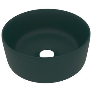 vidaXL Lavabo rond de luxe Vert fonc&eacute; mat 40x15 cm C&eacute;ramique