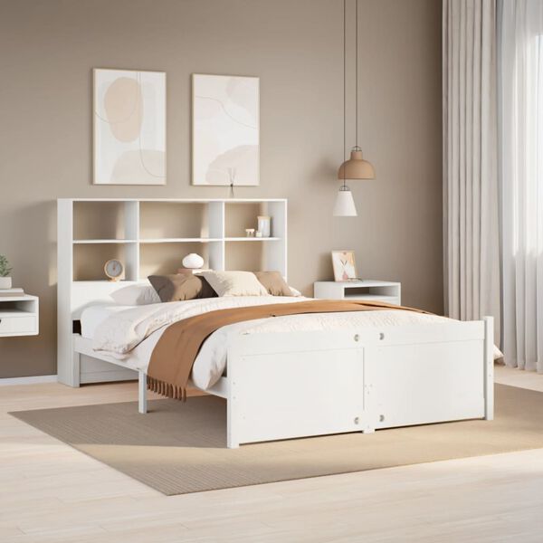vidaXL Lit biblioth&egrave;que sans matelas blanc 120x190 cm bois pin massif
