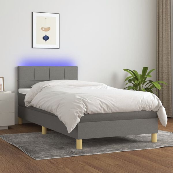 vidaXL Sommier &agrave; lattes de lit avec matelas et LED Gris fonc&eacute; 90x190cm