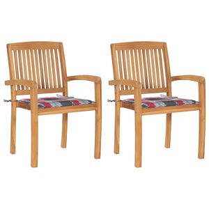 vidaXL Chaises de jardin lot de 2 avec coussins &agrave; carreaux rouges Teck