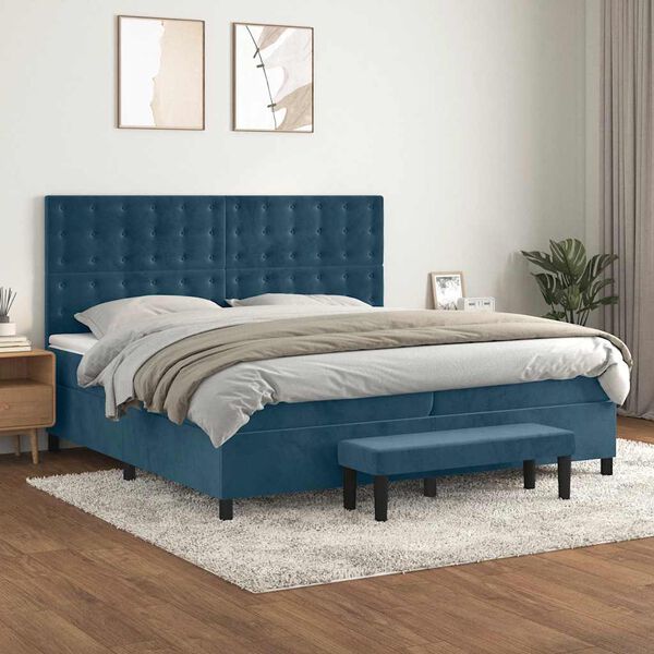 vidaXL Sommier &agrave; lattes de lit et matelas Bleu fonc&eacute; 200x200cm Velours